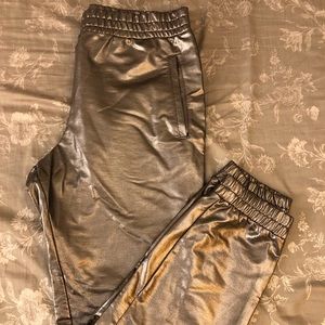 Metallic silver jogger pants F21